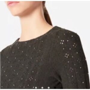 Sandro Paris Gray Studded/Beaded Eyelet Accent Sweater Size 3 Bateau Neckline
